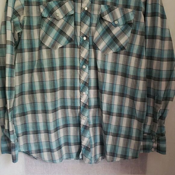 Casual Country Mens Long Sleeve Pearl Snap Shirt Blue Plaid Size XL *FLAW - Picture 3 of 16